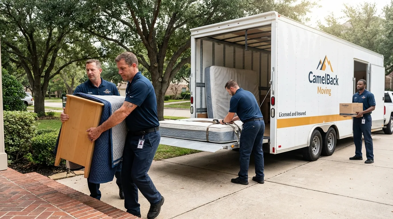 Crew loading residential truck for cross-state move from Atwater, MN